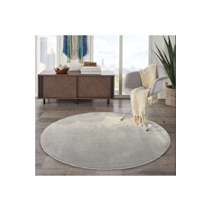 Yuvarlak Comfort Overloklu Gri Peluş Halı 120x120 cm