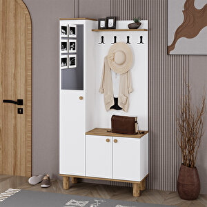 Buse Aynalı Bohem Ayaklı Ekonomik Portmanto Ayakkabılık Vestiyer Bs02