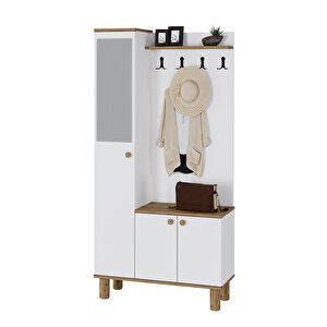 Buse Aynalı Bohem Ayaklı Ekonomik Portmanto Ayakkabılık Vestiyer Bs02