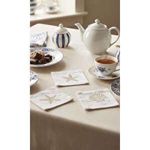 Marine Nakışlı 6'lı Sunumluk Peçete, Kokteyl Peçetesi, Kahve Yanı Sunumluk, Bardak Altlığı