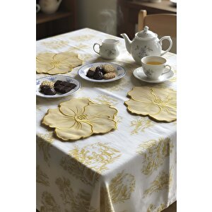 Çiçek Desenli Nakışlı Sarı 4'lü Sunumluk Peçete, Kokteyl Peçetesi, Kahve Yanı Sunumluk, Bardak Altlığı