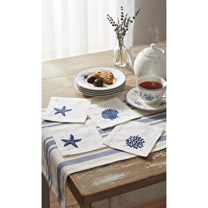 Marine Nakışlı 6'lı Sunumluk Peçete, Kokteyl Peçetesi, Kahve Yanı Sunumluk, Bardak Altlığı