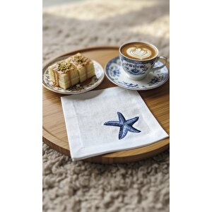 Marine Nakışlı 6'lı Sunumluk Peçete, Kokteyl Peçetesi, Kahve Yanı Sunumluk, Bardak Altlığı