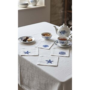 Marine Nakışlı 6'lı Sunumluk Peçete, Kokteyl Peçetesi, Kahve Yanı Sunumluk, Bardak Altlığı