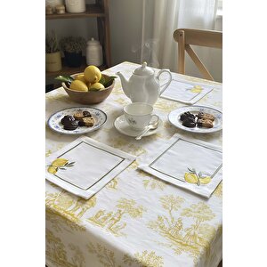 Limon Nakışlı 4'lü Sunumluk Peçete, Kokteyl Peçetesi, Kahve Yanı Sunumluk, Bardak Altlığı