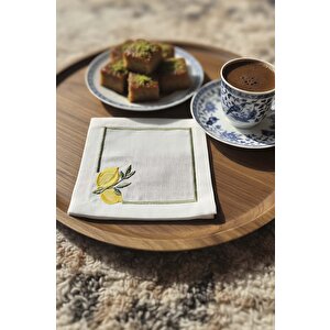 Limon Nakışlı 4'lü Sunumluk Peçete, Kokteyl Peçetesi, Kahve Yanı Sunumluk, Bardak Altlığı