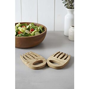 Ahşap 2'li Salata Karıştırma, Servis Çatalı %100 Kestane Ağacı