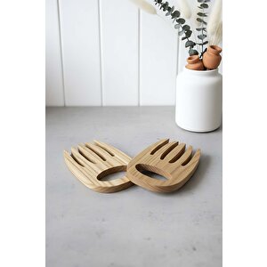 Ahşap 2'li Salata Karıştırma, Servis Çatalı %100 Kestane Ağacı