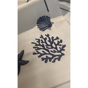 Marine Desenli Beyaz Zemin Nakışlı Runner 45x145 Cm