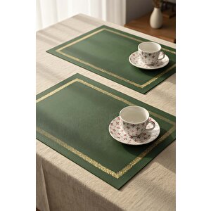 Yeşil Gold Çerçeve Nakışlı 2' Li Amerikan Servis Seti