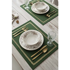 Yeşil Gold Çerçeve Nakışlı 2' Li Amerikan Servis Seti