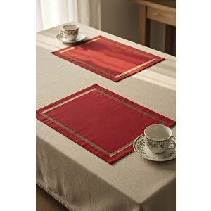 Kırmızı Gold Çerçeve Nakışlı 2' Li Amerikan Servis Seti