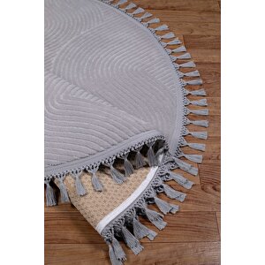 Rölyef Joy Daire Vizon Kaymaz Taban Kesme Halı Pon Pon 120x120 cm