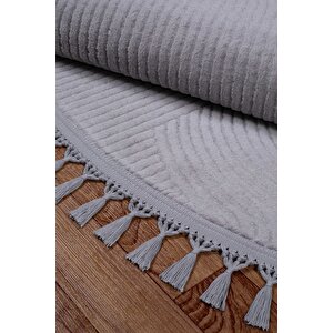 Rölyef Joy Daire Vizon Kaymaz Taban Kesme Halı Pon Pon 120x120 cm