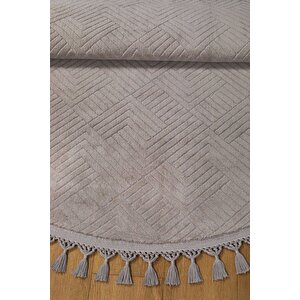 Rölyef Aden Daire Gri Kaymaz Taban Kesme Halı Pon Pon 120x120 cm
