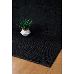 Premium Kalite Kaymaz Tabanlı Vera Doğal Yıkanabilir Kilim Oturma Odası Balkon Bahçe Mutfak Siyah 120x350 cm