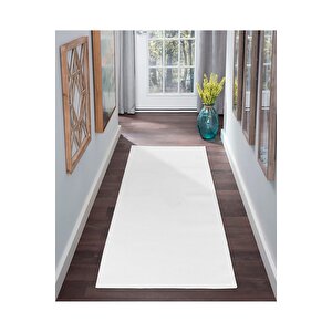 Novas Vl Makinada Yıkanabilir Dayanıklı Kaymaz Taban Antialerjik Halı Beyaz 100x450 cm