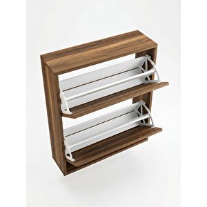 Double Düşer Kapak Ceviz Ayakkabılık Raflı Ayakkabılık 2 Bölmeli