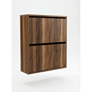 Double Düşer Kapak Ceviz Ayakkabılık Raflı Ayakkabılık 2 Bölmeli