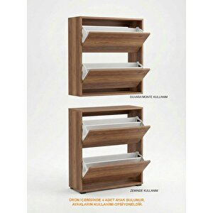 Double Düşer Kapak Ceviz Ayakkabılık Raflı Ayakkabılık 2 Bölmeli