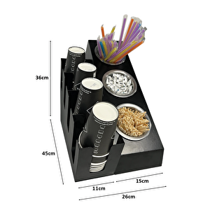 4 Bölmeli 16oz Ve 3 Yuvalı Basamaklı Kahve Standı Düzenleyici Organizer Siyah Renkli Çok Bölmeli Kafe Ve Self-servis İçin Pratik Organizatör