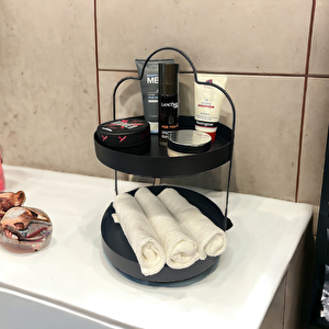 24 Cm Yuvarlak Siyah İki Katlı Banyo Mutfak Makyaj Organizer Rafı Model 1