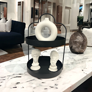 24 Cm Yuvarlak Siyah İki Katlı Banyo Mutfak Makyaj Organizer Rafı Model 1