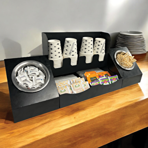 16 Oz Çay Kahve Ve 2' Li Tek Yuvalı Organizer Siyah stand Kahve İstasyonu Düzenleyicisi, Şık Tasarım, Ofis & Self Servis İçin