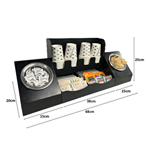 16 Oz Çay Kahve Ve 2' Li Tek Yuvalı Organizer Siyah stand Kahve İstasyonu Düzenleyicisi, Şık Tasarım, Ofis & Self Servis İçin