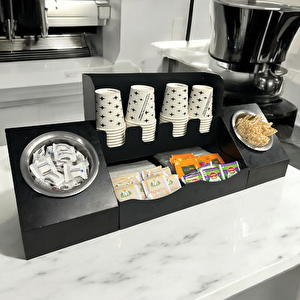 16 Oz Çay Kahve Ve 2' Li Tek Yuvalı Organizer Siyah stand Kahve İstasyonu Düzenleyicisi, Şık Tasarım, Ofis & Self Servis İçin