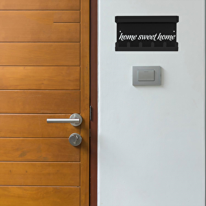 Siyah Raflı Anahtarlık - Home Sweet Home Temalı Kapı Girişi Duvar Askılığı