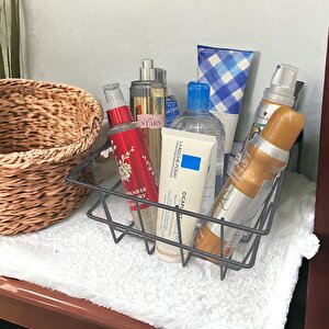 21x21cm Banyo Makyaj Çok Amaçlı Siyah Tel Sepet - Masaüstü Ve Dolap İçi Düzenleyici Organizer Siyah