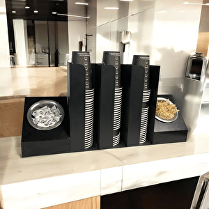 3 Bölmeli Karton Bardaklık Ve 2' Li Tek Yuvalı Karistirici Ve Şeker Endüstriyel Mutfak Kahve Aksesuar Düzenleyici Siyah Çok Bölmeli Kafe/ofis Kahve Standı