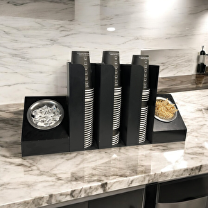 3 Bölmeli Karton Bardaklık Ve 2' Li Tek Yuvalı Karistirici Ve Şeker Endüstriyel Mutfak Kahve Aksesuar Düzenleyici Siyah Çok Bölmeli Kafe/ofis Kahve Standı