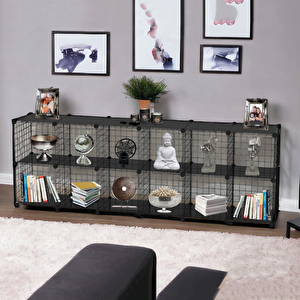 12'li Plastik Raflı Tel Küp Çok Amaçlı Organizer Raf Siyah 33cm