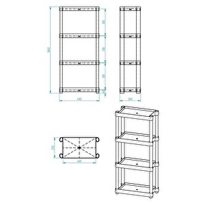 4 Raflı Plastik Banyo & Mutfak Organizer (small Model)