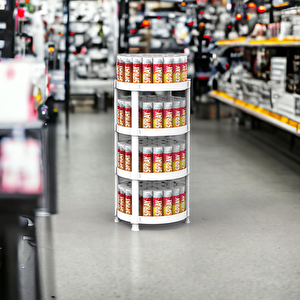 4 Raflı Oval Standlı Beyaz Sprey Ve Aerosol Teşhiri