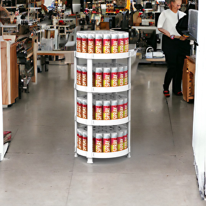 4 Raflı Oval Standlı Beyaz Sprey Ve Aerosol Teşhiri