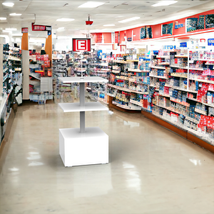 Eczane 3 Raflı 50x50 Ahşap Beyaz Orta Alan Standı