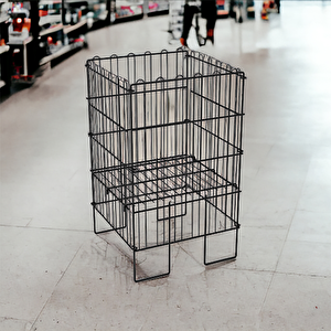 Ergonomik Tasarım 40x40 Katlanır Tel Havuz Sepeti Siyah – Market, Avm, Ve Bakkal İçin İdeal Ürün Teşhir Standı – 3 Kademeli Kullanım