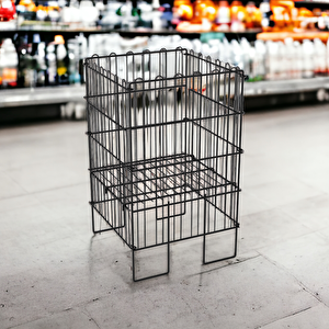 Ergonomik Tasarım 40x40 Katlanır Tel Havuz Sepeti Siyah – Market, Avm, Ve Bakkal İçin İdeal Ürün Teşhir Standı – 3 Kademeli Kullanım