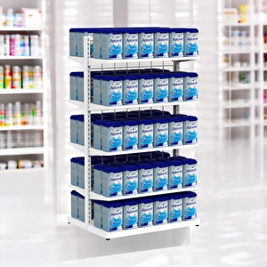 80x60 Çift Taraflı Metal Beyaz Stand Metal Raflı