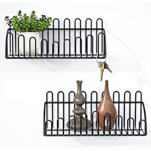 2'li Tel Raf Düzenleyici Çiçeklik Siyah Duvar Raf Seti