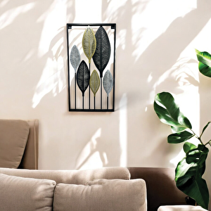 Dekoratif Metal Yaprak Temalı Tablo Gold Gümüş Siyah Renk