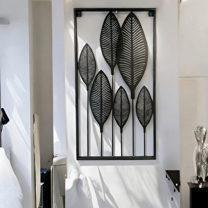 Dekoratif Metal Yaprak Temalı Tablo Siyah Renk