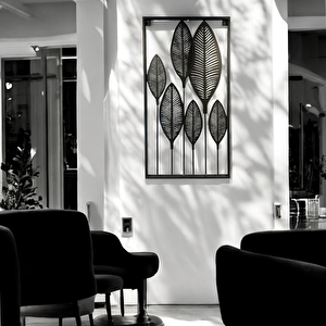 Dekoratif Metal Yaprak Temalı Tablo Siyah Renk