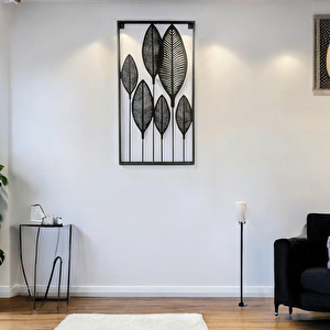 Dekoratif Metal Yaprak Temalı Tablo Siyah Renk