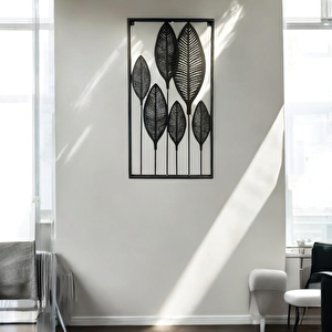 Dekoratif Metal Yaprak Temalı Tablo Siyah Renk
