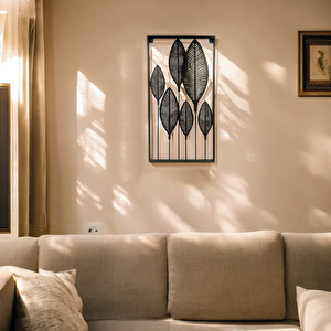 Dekoratif Metal Yaprak Temalı Tablo Siyah Renk
