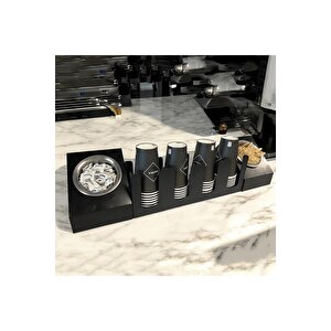 4 Bölmeli Karton Bardaklık Ve 2' Li Tek Yuvalı Karistirici Ve Şeker Endüstriyel Mutfak Kahve Aksesuar Düzenleyici Siyah Çok Bölmeli Kafe/ofis Kahve Standı